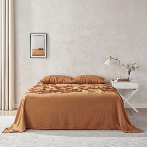 100% European Flax Linen Sheet Set Rust