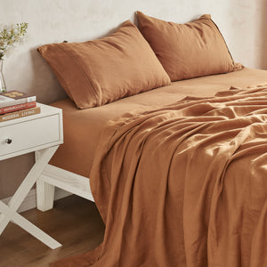 100% European Flax Linen Sheet Set Rust