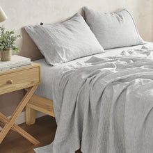 Classic Pinstripe Linen Sheet Set White with Dark Pinstripe