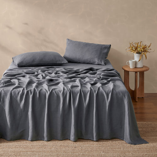 Vintage Washed Hemp Linen Sheet Set Charcoal