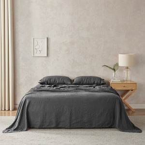 100% European Flax Linen Sheet Set Charcoal