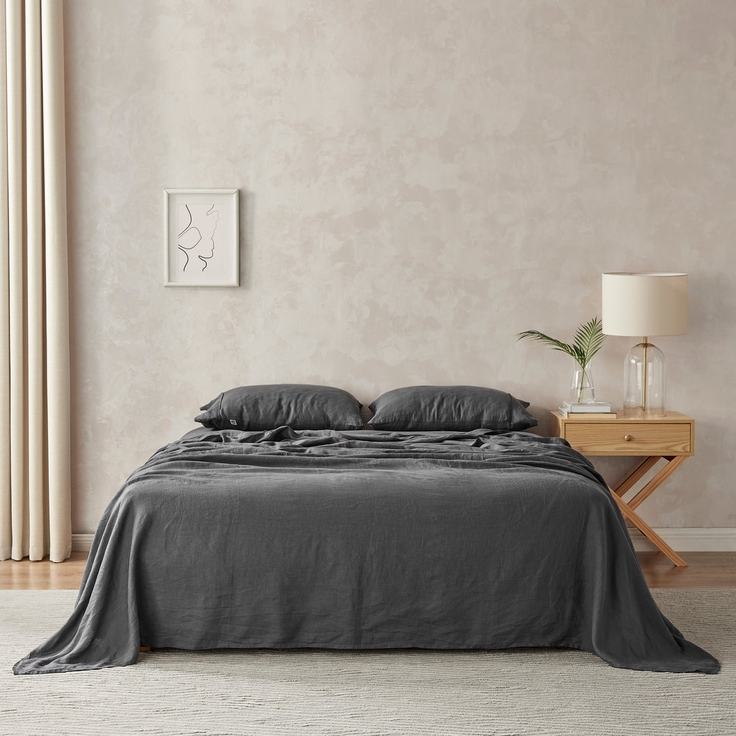 100% European Flax Linen Sheet Set Charcoal