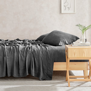 100% European Flax Linen Sheet Set Charcoal