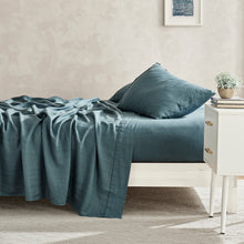 100% European Flax Linen Sheet Set Washed Blue