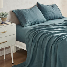 100% European Flax Linen Sheet Set Washed Blue