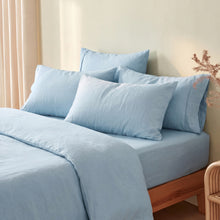 100% European Flax Linen Quilt Cover Set Powder Blue