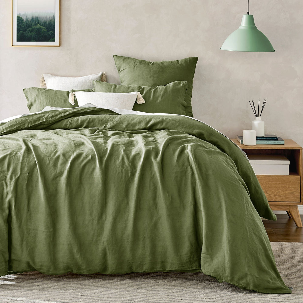 Linen 100% European Flax Linen Quilt Cover Set Hunter