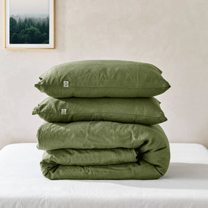 Linen 100% European Flax Linen Quilt Cover Set Hunter