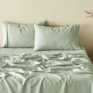 100% European Flax Linen Sheet Set Willow Green
