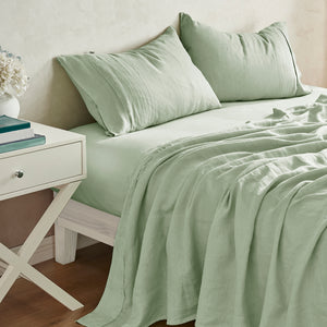 100% European Flax Linen Sheet Set Willow Green