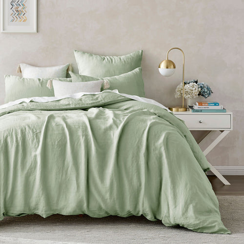 Linen 100% European Flax Linen Quilt Cover Set Willow Green
