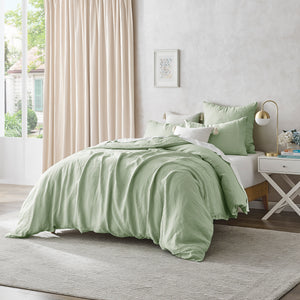 Linen 100% European Flax Linen Quilt Cover Set Willow Green