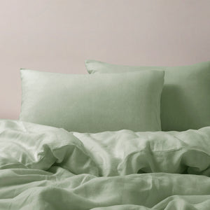 Linen 100% European Flax Linen Quilt Cover Set Willow Green