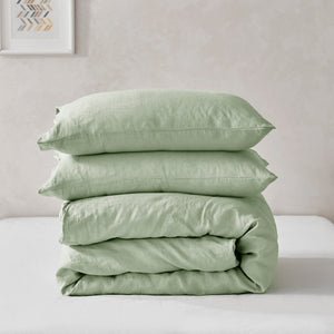Linen 100% European Flax Linen Quilt Cover Set Willow Green