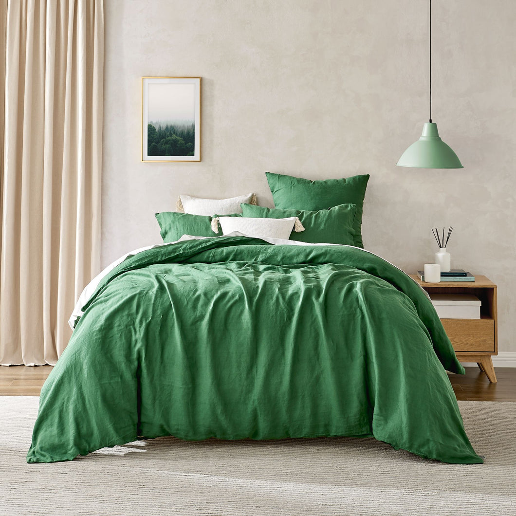 100% European Flax Linen Quilt Cover Set Olive