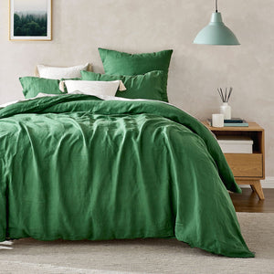 100% European Flax Linen Quilt Cover Set Olive