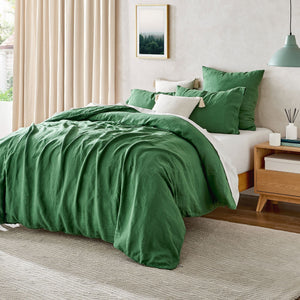 100% European Flax Linen Quilt Cover Set Olive