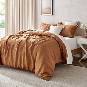 100% European Flax Linen Quilt Cover Set RUST