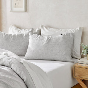 Classic Pinstripe Linen Quilt Cover Set White with Dark Pinstripe