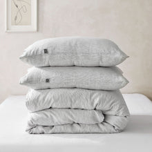 Classic Pinstripe Linen Quilt Cover Set White with Dark Pinstripe