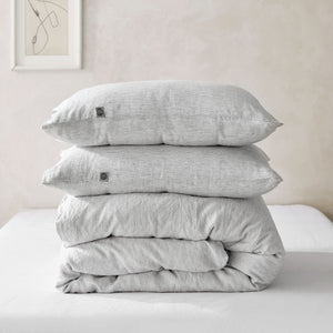 Classic Pinstripe Linen Quilt Cover Set White with Dark Pinstripe