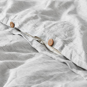 Classic Pinstripe Linen Quilt Cover Set White with Dark Pinstripe