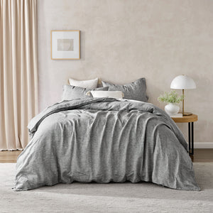 Classic Pinstripe Linen Quilt Cover Set Dark with White Pinstripe
