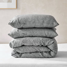 Classic Pinstripe Linen Quilt Cover Set Dark with White Pinstripe