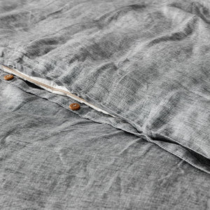 Classic Pinstripe Linen Quilt Cover Set Dark with White Pinstripe