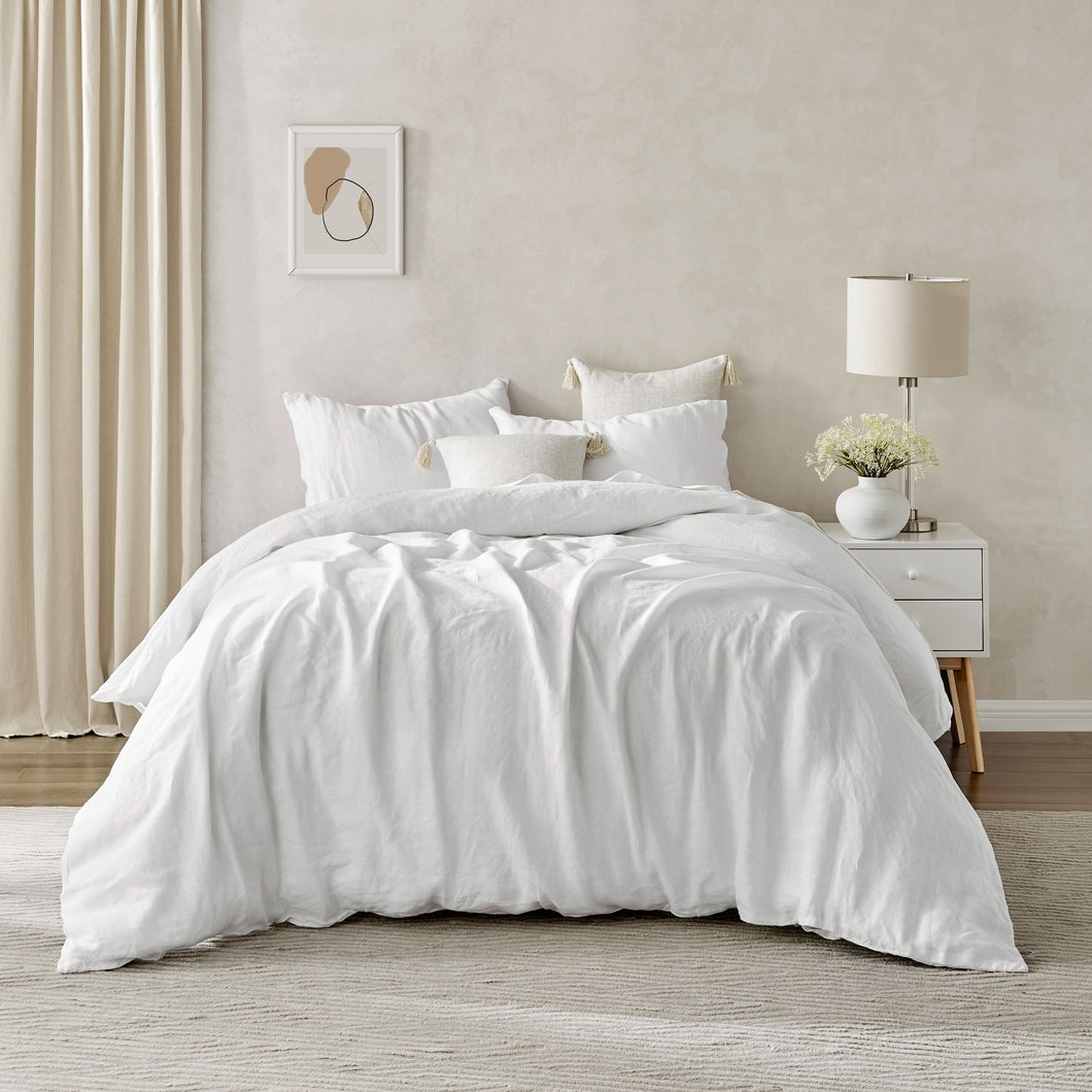 100% European Flax Linen Quilt Cover Set White