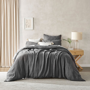 100% European Flax Linen Quilt Cover Set Charcoal