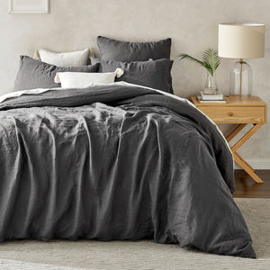 100% European Flax Linen Quilt Cover Set Charcoal