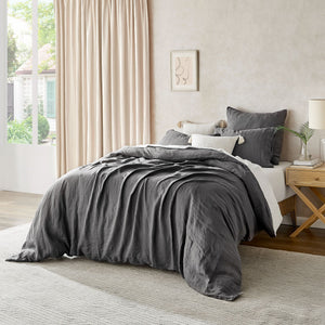 100% European Flax Linen Quilt Cover Set Charcoal