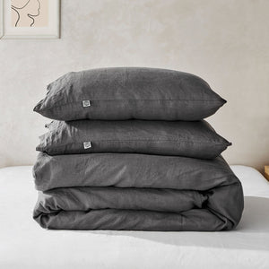 100% European Flax Linen Quilt Cover Set Charcoal