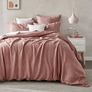 100% European Flax Linen Quilt Cover Set Rose Gold