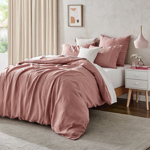 100% European Flax Linen Quilt Cover Set Rose Gold
