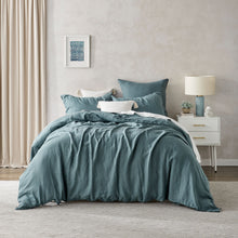 100% European Flax Linen Quilt Cover Set Washed Blue