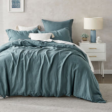 100% European Flax Linen Quilt Cover Set Washed Blue