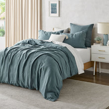 100% European Flax Linen Quilt Cover Set Washed Blue