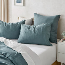100% European Flax Linen Quilt Cover Set Washed Blue