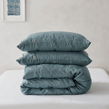 100% European Flax Linen Quilt Cover Set Washed Blue